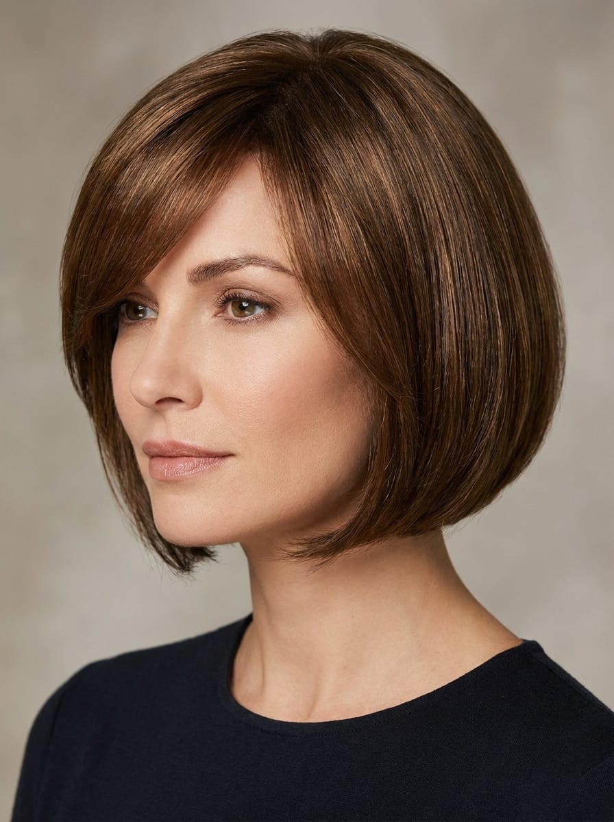 Sleek Short Bob mit langem Pony - Kurzhaarfrisur mit Pony